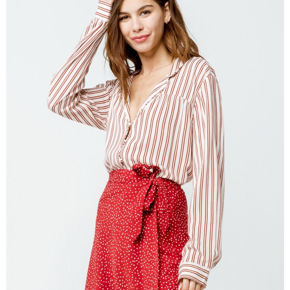 Red striped button up shirt